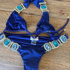 Beach Bunny Royal Blue Gem Bikini small bottom medium top